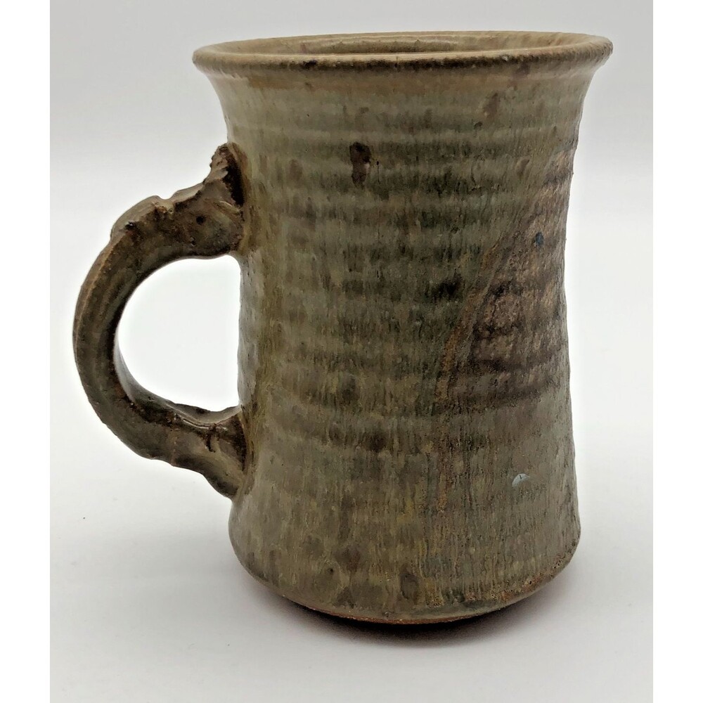 Handmade Artisan Pottery Mug Stoneware Brown Glazed 12oz Signed